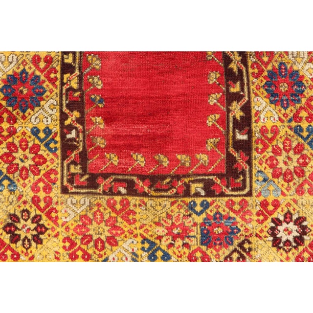 Early 20th Century Early 20th Century Antique Turkish Prayer Rug in Vibrant Saffron Yellow Red and Blue For Sale - Image 5 of 11