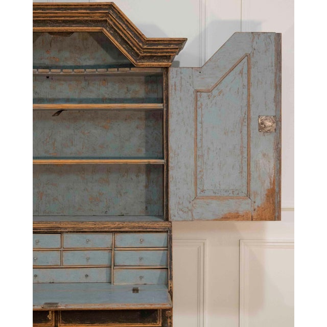 Wood Baroque Secretary with Black Exterior and Blue Interior, Circa 1760 For Sale - Image 7 of 16