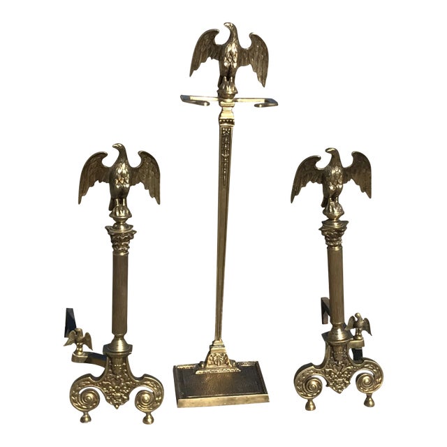 Pair of Cast Brass Federal Style Eagle Andirons For Sale