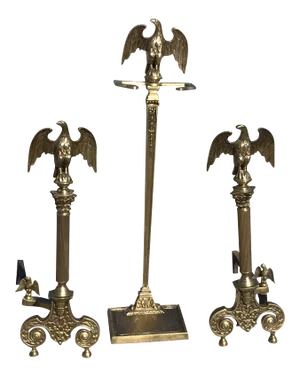 Pair of Cast Brass Federal Style Eagle Andirons