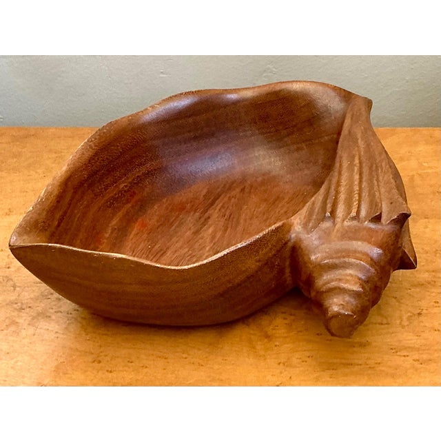 Brown Vintage Carved Wood Shell Bowl For Sale - Image 8 of 16