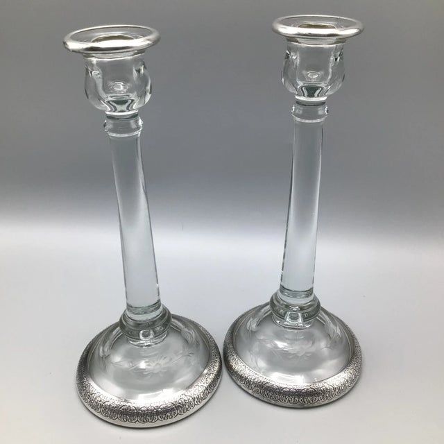 1930's Crystal Candles Holders With Silver Bands - A Pair For Sale - Image 12 of 13