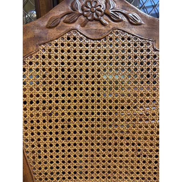 French Provincial Vintage Drexel Cabernet Classics Pecan Dining Table and Six Cane-Back Chairs For Sale - Image 3 of 12