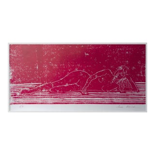 “Nude on the Sofa” Original Hand-Pulled Linocut Nude Figure Limited Edition of 3 Art by Anna Novick. Hand Signed and Numbered 1/3 For Sale