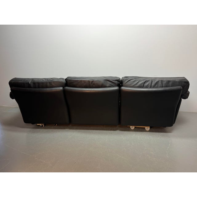 1970s Mid-Century Black Leather Poppy 3 Sofa from Poltrona Frau, 1970s For Sale - Image 5 of 8