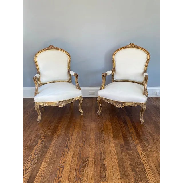 Vintage French Gilt Fauteuil Armchairs - A Pair For Sale - Image 9 of 9