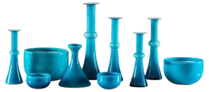 Vintage Scandinavian Blue Glass Vessels by Per Lutken for Holmegaard, Set of 10