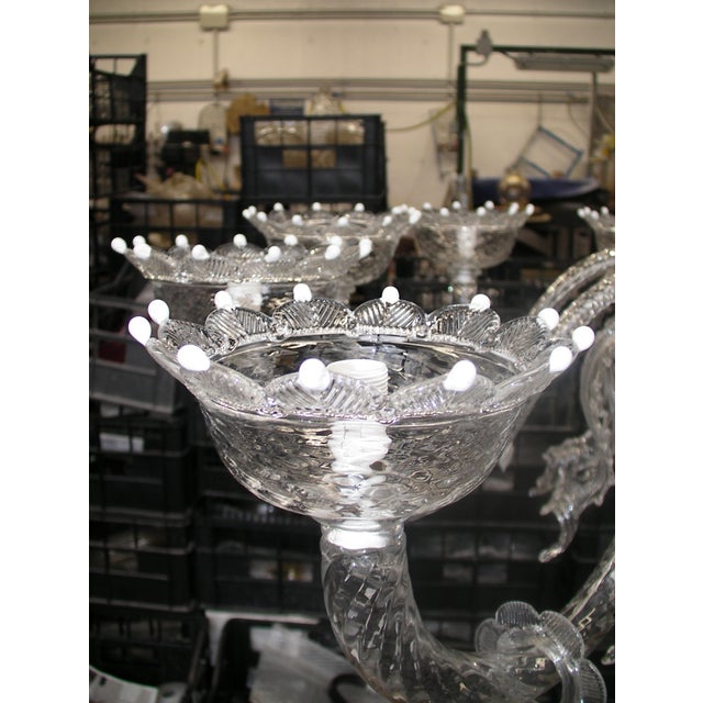 Venetian Romantic Floral Transparent and White Murano Glass Chandelier For Sale - Image 10 of 11