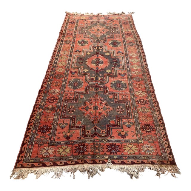 Antique Caucasian Kuba Soumak Medallion Rug - 11'3" X 6'3" For Sale