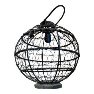 1940s Iron Filigree Fishing Trap Lighting Pendant For Sale
