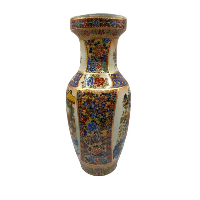 Japanese Vintage Satsuma Style Hand-Painted Japanese Geisha & Garden Motif - A 3 Piece Set For Sale - Image 3 of 11