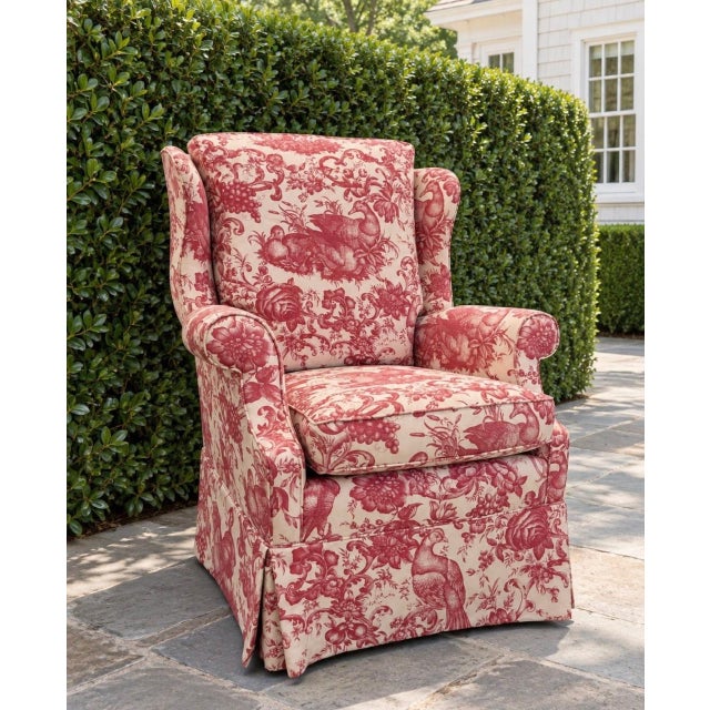 Custom English Wingback Chair in Red Toile by Brunschwig & Fils For Sale - Image 13 of 18