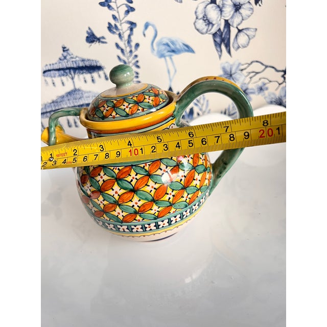 Yellow 1980s Yellow Handpainted Yellow Aqua Pottery Teapot Ponte Yecchio Handcrafted in Italy For Sale - Image 8 of 10