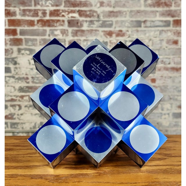 1960s Victor Vasarely - Kroa Blue -1968 Geometric Aluminum Sculpture For Sale - Image 5 of 12