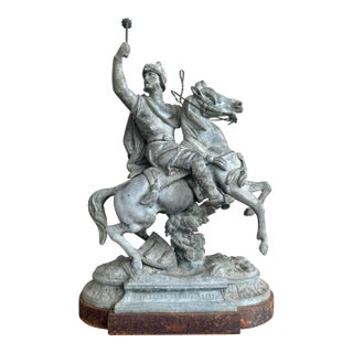 Vintage Statue With Warrior on Horseback For Sale