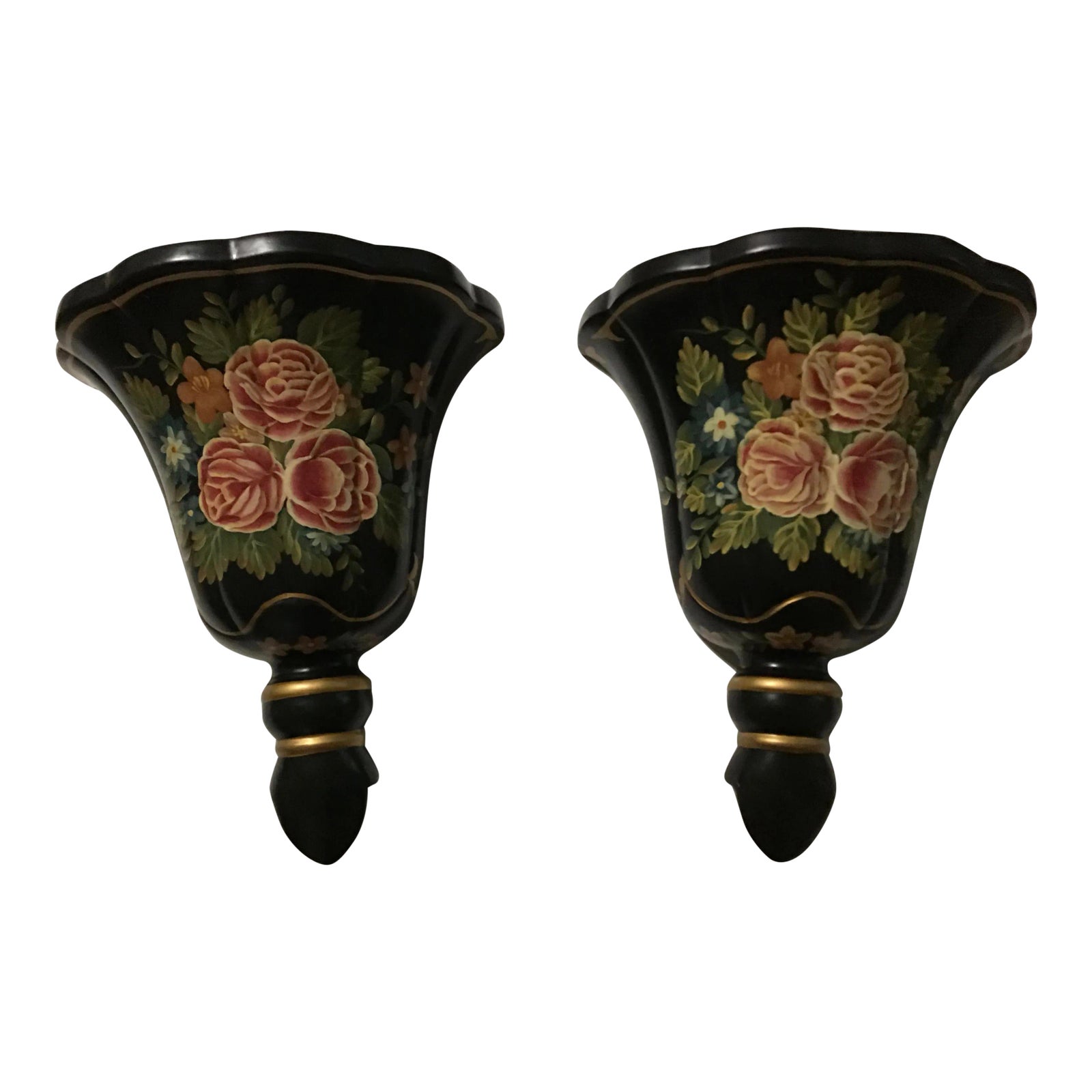19th Century Style Regency Floral Wall Sconce Shelves - a Pair | Chairish