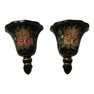 19th Century Style Regency Floral Wall Sconce Shelves - a Pair For Sale