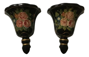 19th Century Style Regency Floral Wall Sconce Shelves - a Pair