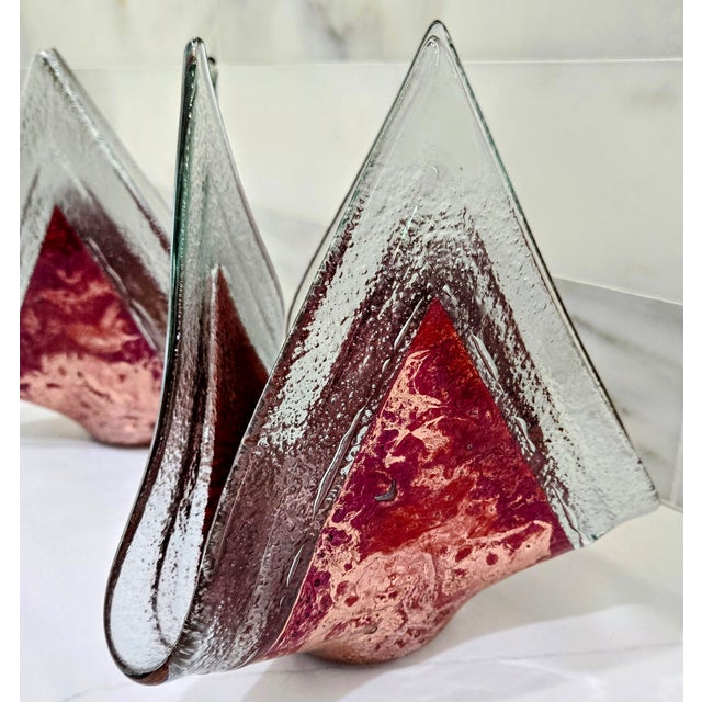 Pair Jones Glassworks Sculptural Art Glass Vases – Pink Copper Aventurine, Mid-Century Style For Sale - Image 4 of 13