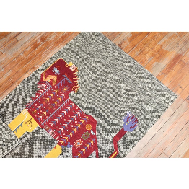 Contemporary Late 20th Century Lion Pictorial Persian Kilim Wall Hanging - 3'2" x 4'3" For Sale - Image 3 of 6