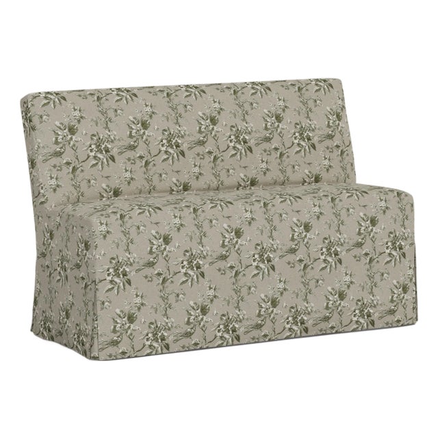 Slipcover for Stoffer Home x Cloth & Company for Lindy Slipcover Dining Banquette in Bird Toile Olive For Sale