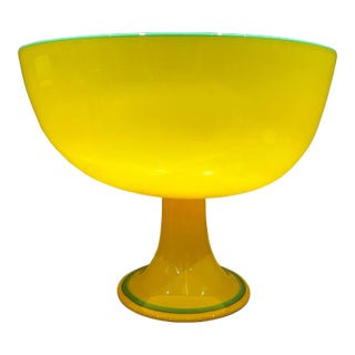 Czech Art Tango Glass Pedestal Bowl Yellow & Green For Sale
