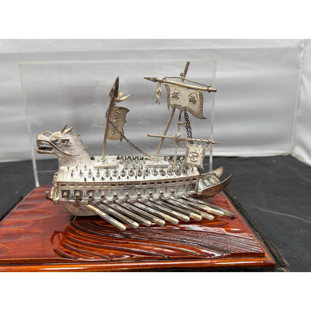 Arts & Crafts Admiral Yi Turtleship 99% Silver Handmade Korean Geobukseon Model Display Case For Sale - Image 3 of 12