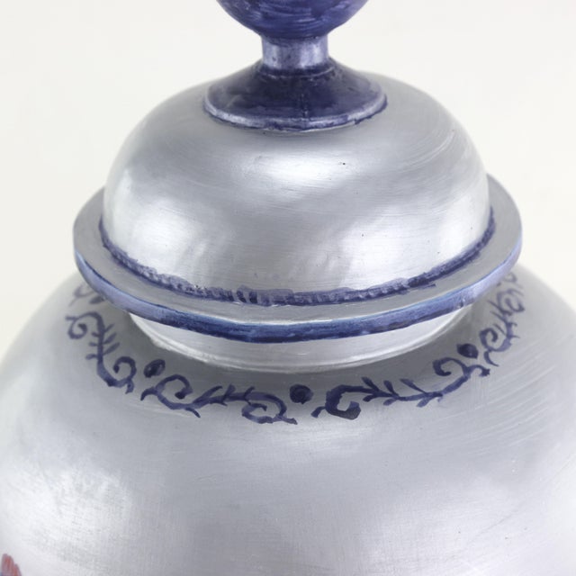 Metal Stunning Handcrafted Metal Shogun Jar Hand Painted Chinoiserie Bird and Flower Pattern For Sale - Image 7 of 11