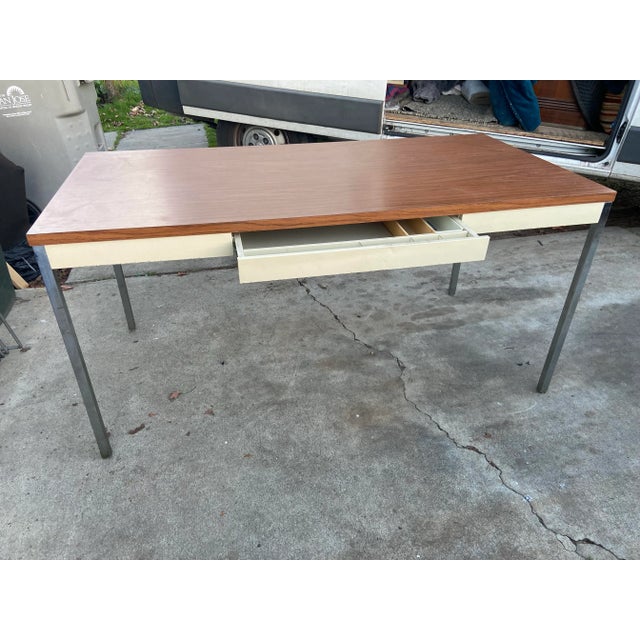 Vintage mid century modern multipurpose steelcase office desk with small drawer some pencil marks inside drawer and some...