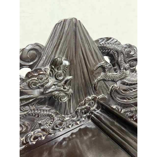 Vintage Japanese Hand Carved Dragon Carved Writing Desk + Chair, Set of Two For Sale - Image 9 of 12