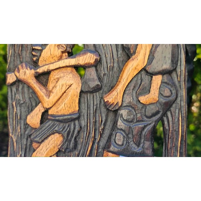 Carved Bas-Relief in Afromosia African Teak, Rwanda, 1970s For Sale - Image 4 of 10