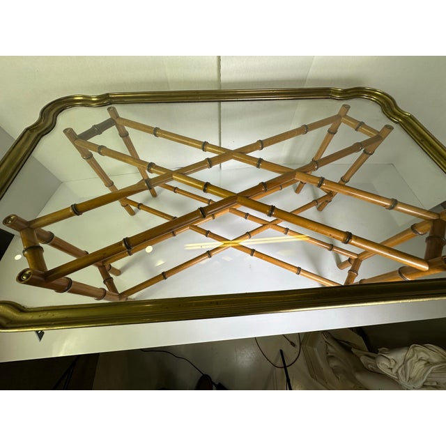 Very beautiful Regency style, brass glass and faux bamboo coffee table, most likely Baker Furniture