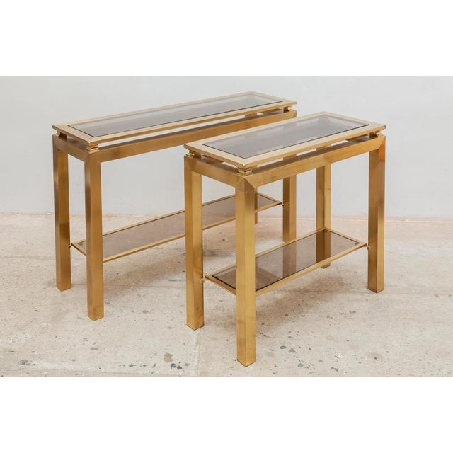 Hollywood Regency Brass Console Tables attributed to Guy Lefevre for Maison Jansen, France, 1970s For Sale - Image 3 of 9