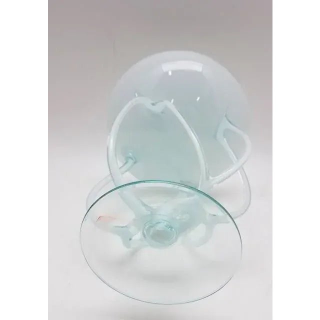 1980s Jozefina Krosno Octopus/Jellyfish Glass Pedestal in Pale Green, Blue and White For Sale In Seattle - Image 6 of 12