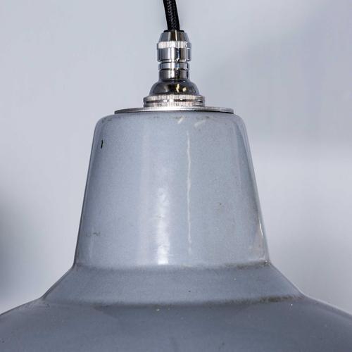 Textile Industrial Grey Enamelled Pendant Lamp from Benjamin, 1950s For Sale - Image 7 of 11