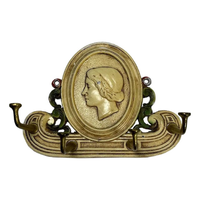 Early 20th Century Art Nouveau Cast Iron Tie Rack: Judd Woman Profile Key Holder For Sale