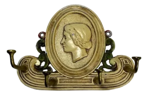 Early 20th Century Art Nouveau Cast Iron Tie Rack: Judd Woman Profile Key Holder