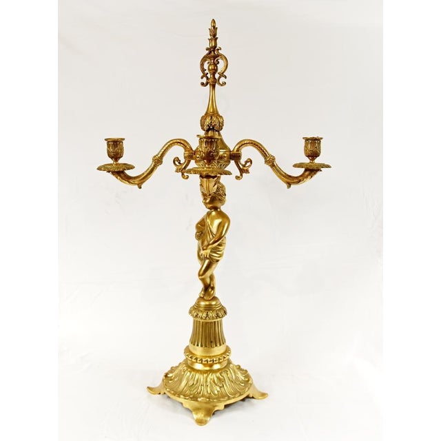 Gilt Bronze Candelabras Figural Cherub Ormolu, Set of 2 For Sale - Image 13 of 16