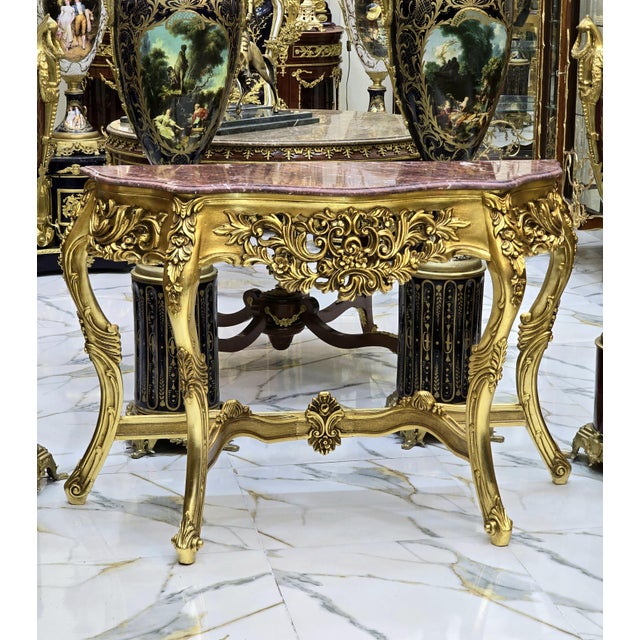 French French Style Console Table Marble Topped Gold Details For Sale - Image 3 of 4
