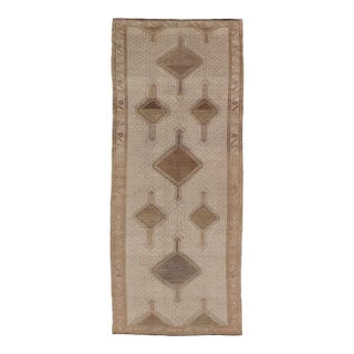 Vintage Turkish Kars Gallery Runner in Warm Taupe, Sand, and Soft Brown For Sale