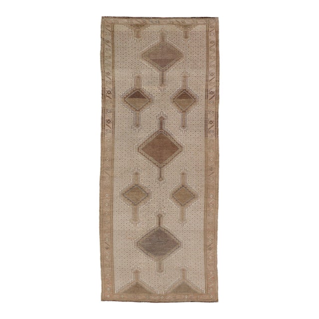 Vintage Turkish Kars Gallery Runner in Warm Taupe, Sand, and Soft Brown For Sale