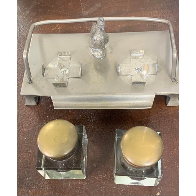Antique Double Crystal Inkwell With Bird Finial For Sale - Image 9 of 11