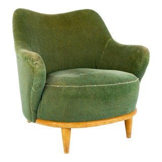 Heywood Wakefield Mid Century Green Velvet Upholstered Tub Lounge Chair For Sale