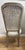 Modern side chair with caned high seat back; gray/red/black/gold/silver metallic distressed wood finish; light gray...