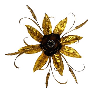 Golden Florentine Flower Shape Flushmount by Hans Kögl, Germany, 1970s For Sale