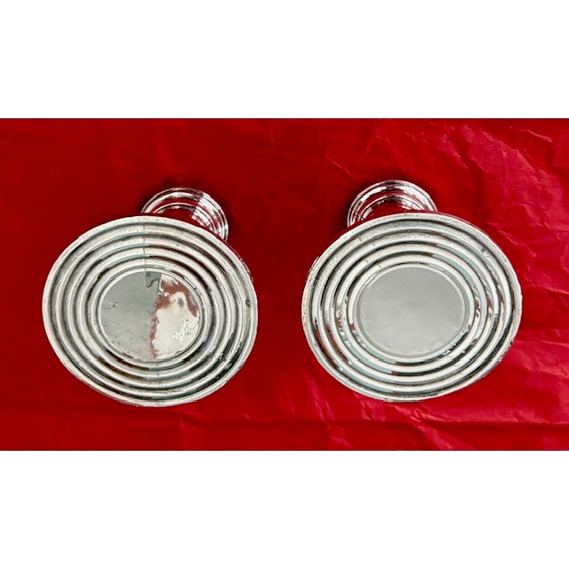 Wallace Pair of Low Candlesticks Sterling Silver Candle Holders For Sale In Boston - Image 6 of 12