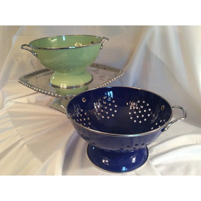 Vintage Enameled Cobalt Blue Colander Chairish