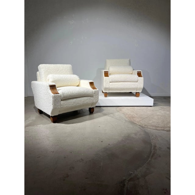 Pair of white Art Deco easy chairs, 1940s. New white fabric.