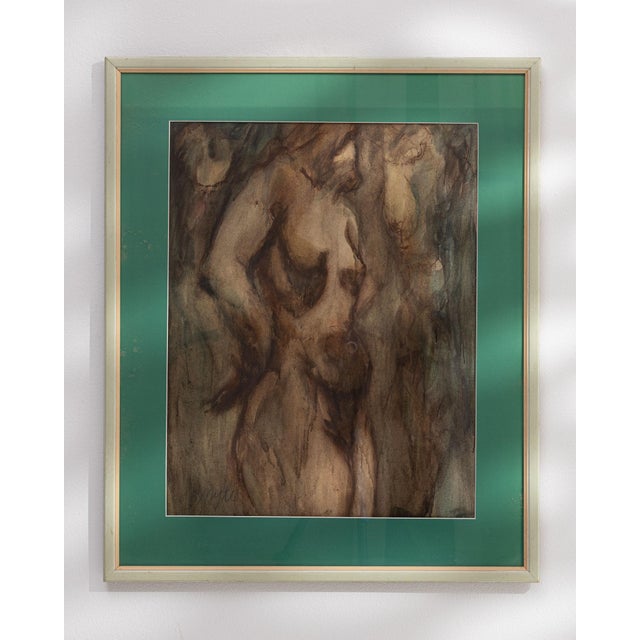 Wood Mid 20th Century France Impressionist Teal Wood Painting For Sale - Image 7 of 15