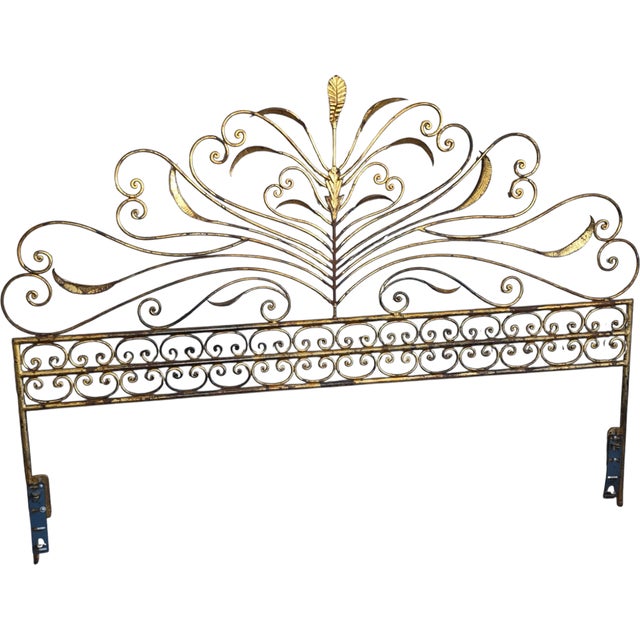 Glamorous gilt metal headboard, Italian, circa 1950s. It retains its original gilt finish with a wonderful patina vintage...